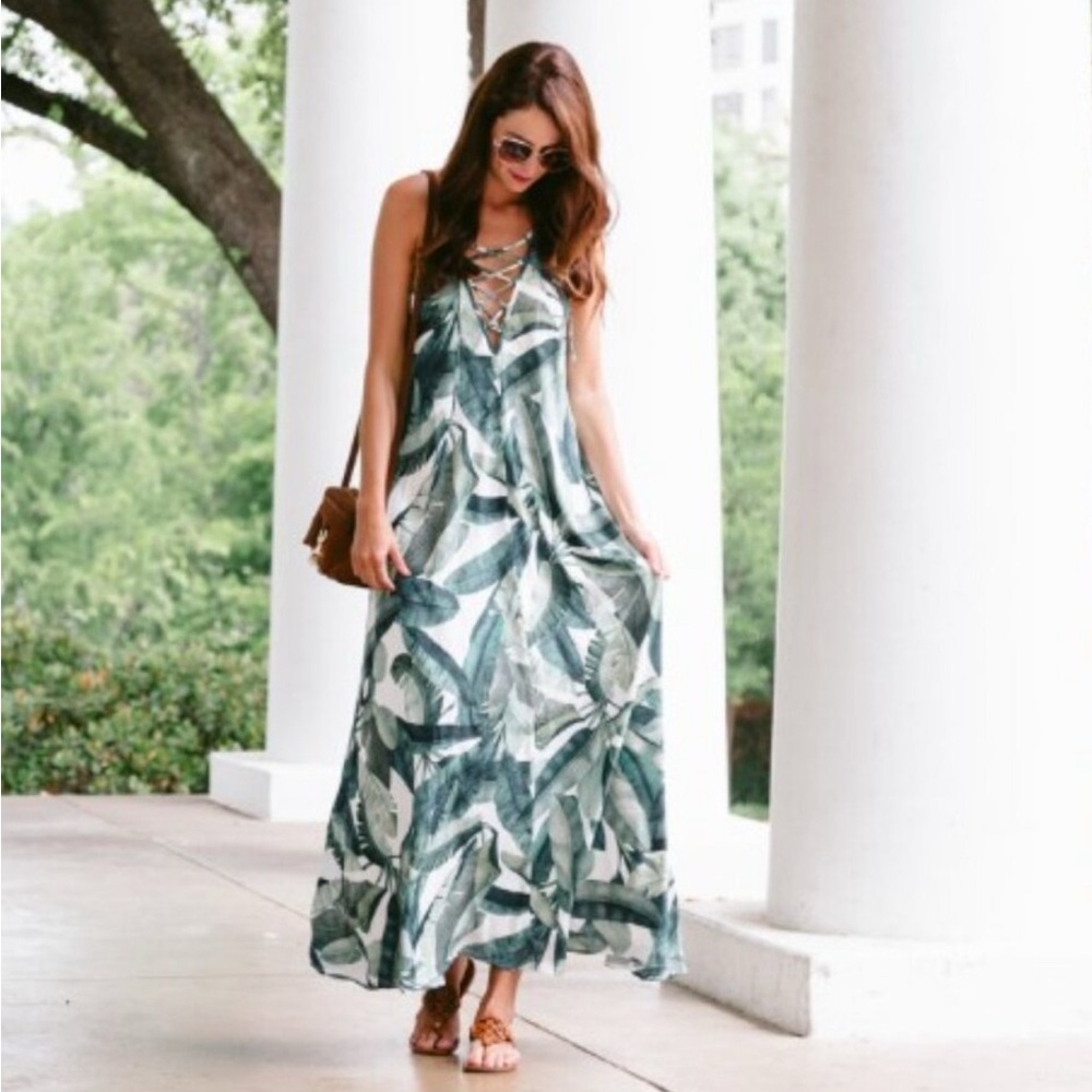 Show Me Your MuMu Leaf Print Backless Dress